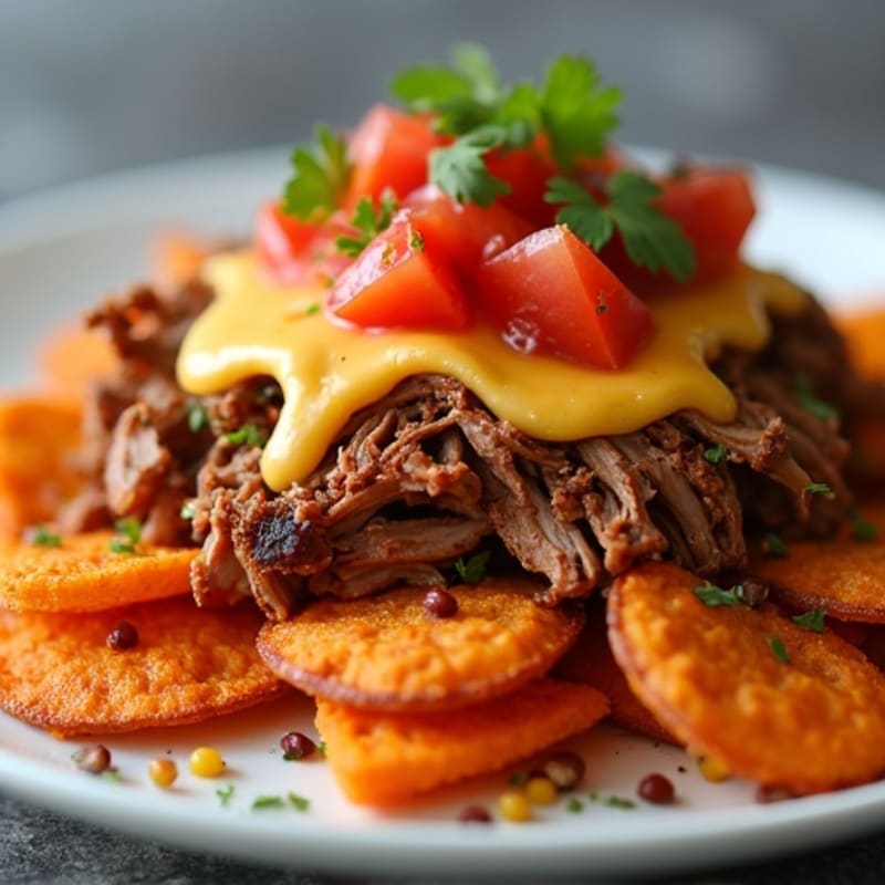 Tender Smoky Pulled Pork with Crispy Sweet Potato Nachos