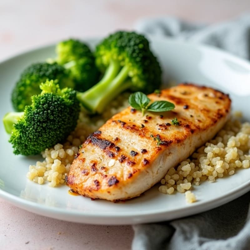 Grilled Chicken Breast with Steamed Broccoli and Quinoa