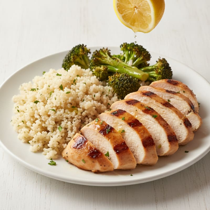 Grilled Chicken Breast with Quinoa and Roasted Broccoli