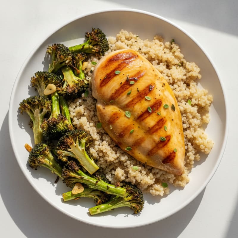 Grilled Chicken Breast with Quinoa and Roasted Broccoli