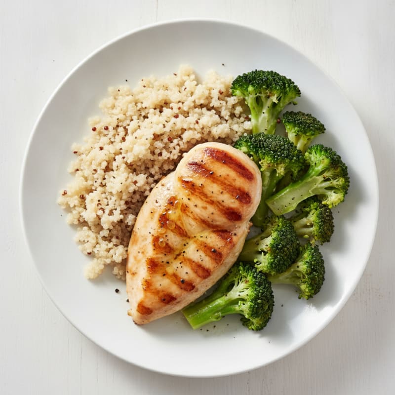 Grilled Chicken Breast with Steamed Broccoli and Quinoa