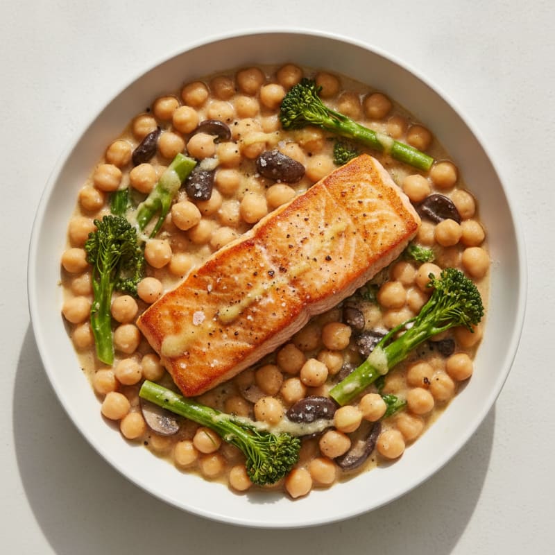 Pan-Seared Salmon with Coconut Chickpea Stew