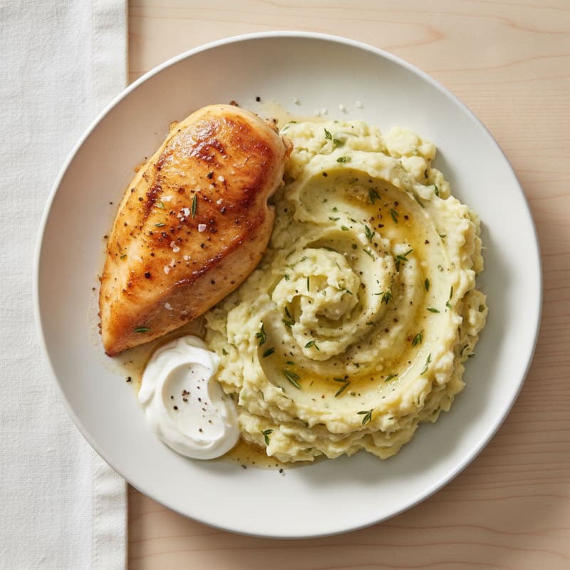 Buttery Garlic Herb Mashed Potatoes with Roasted Chicken