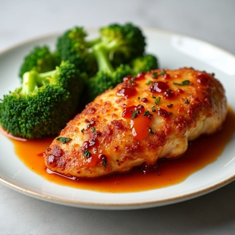Crispy Baked Chicken with Sweet Chili Garlic Sauce and Steamed Broccoli