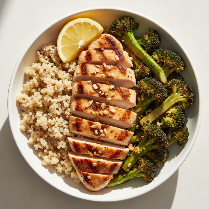 Grilled Chicken and Quinoa Power Bowl with Roasted Broccoli