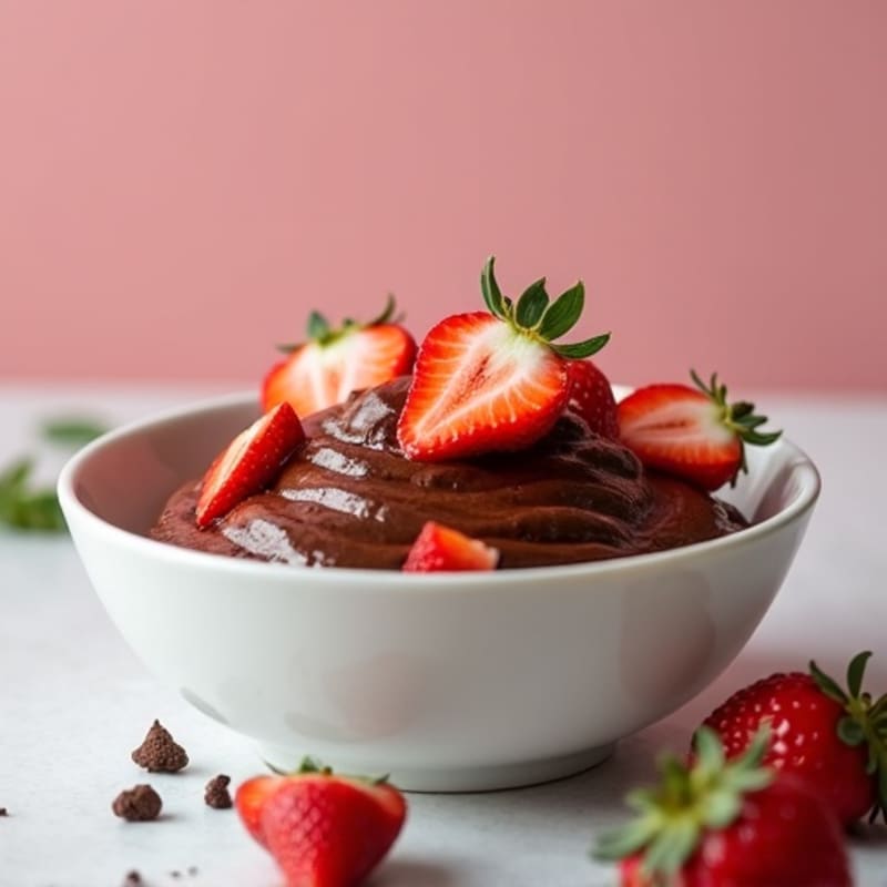 Silky Chocolate Protein Pudding with Sliced Strawberries