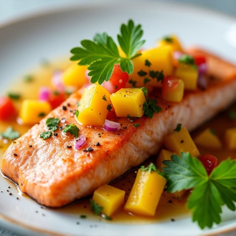 Baked Salmon with Fresh Serrano-Mango Salsa