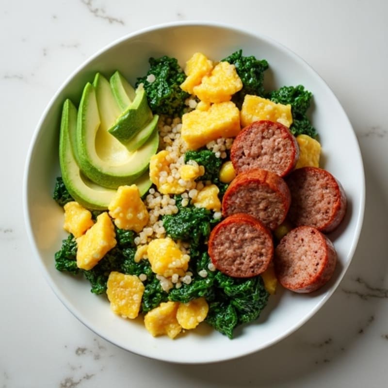 Egg White and Spinach Scramble with Turkey Sausage