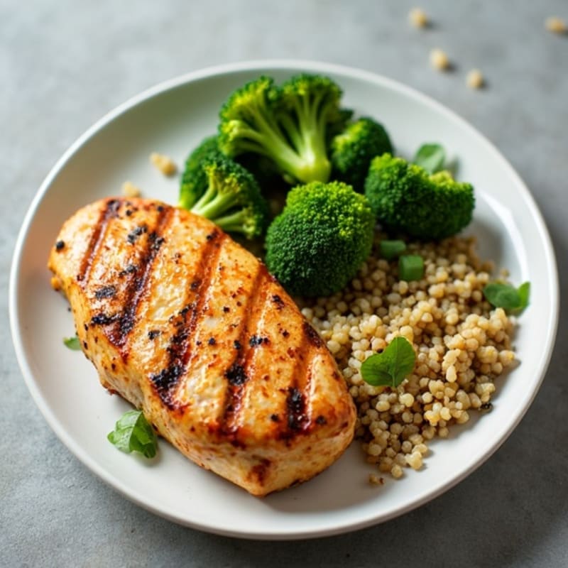 Grilled Chicken Breast with Quinoa and Roasted Broccoli
