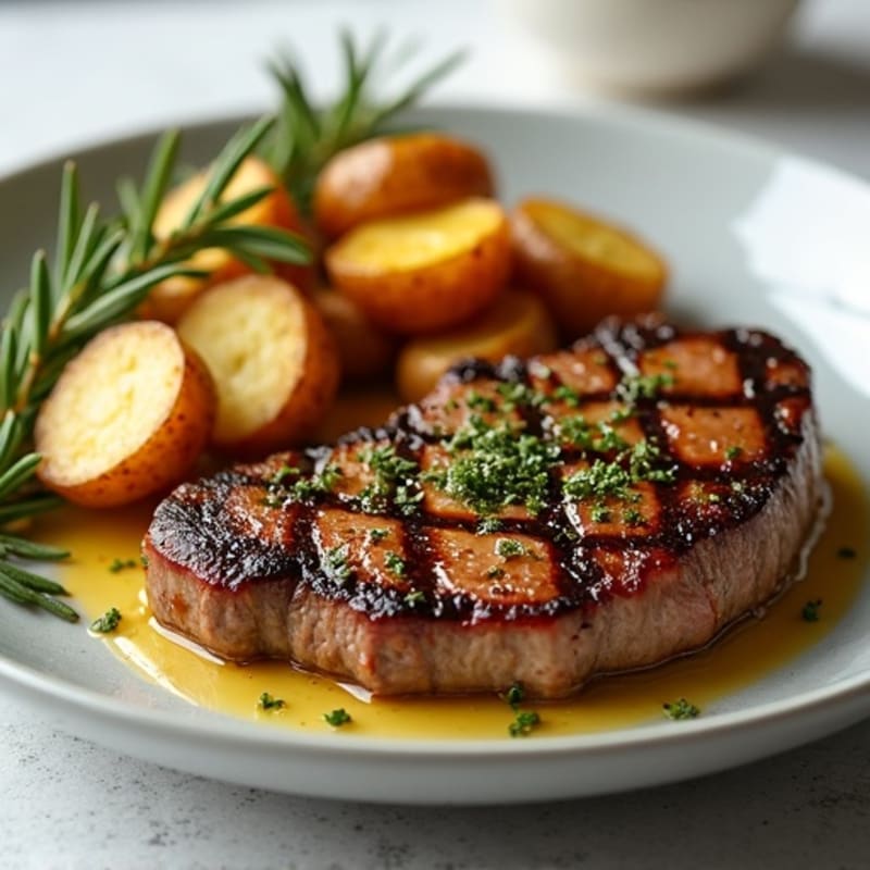 Herb-Garlic Butter Seared Steak with Roasted Baby Potatoes