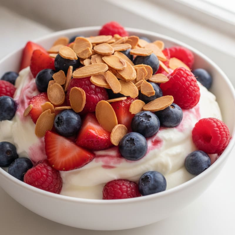 Greek Yogurt Protein Parfait with Mixed Berries and Almonds
