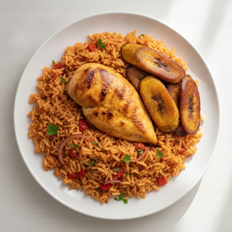 Jollof Rice with Chicken and Plantains