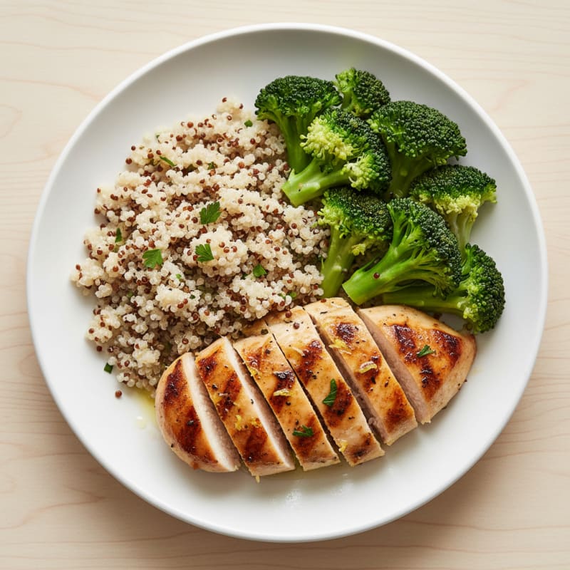 Grilled Chicken Breast with Quinoa and Steamed Broccoli