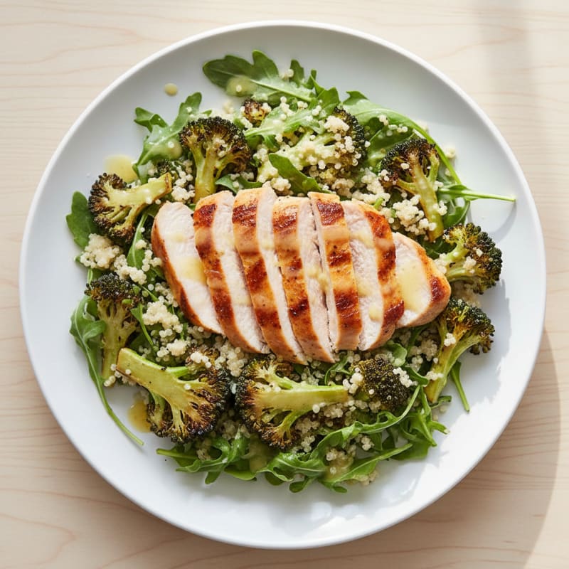 Grilled Turkey Breast Salad with Quinoa and Roasted Broccoli