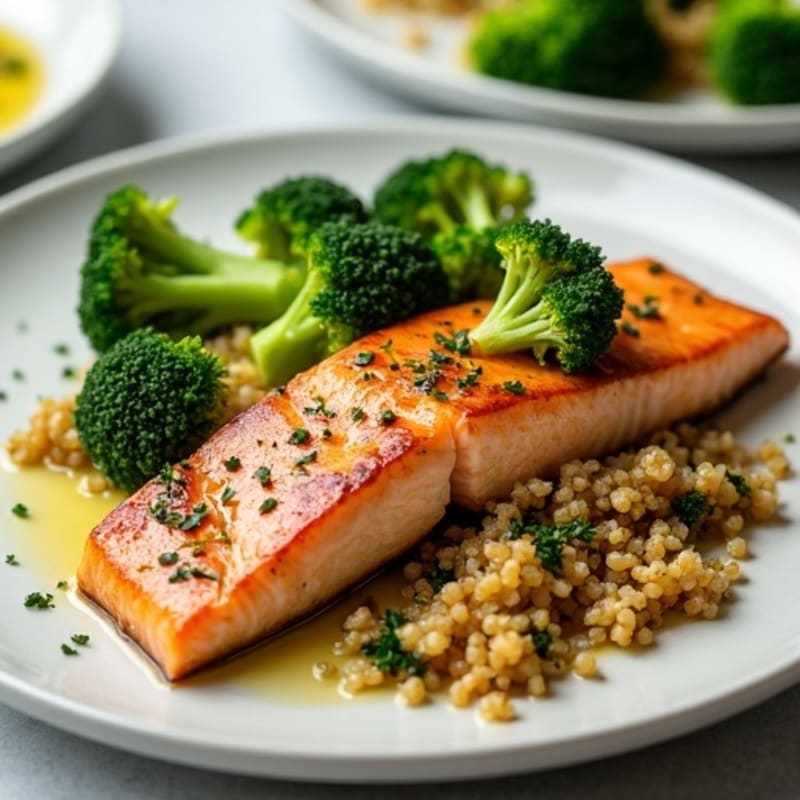 Seared Salmon with Steamed Broccoli and Quinoa
