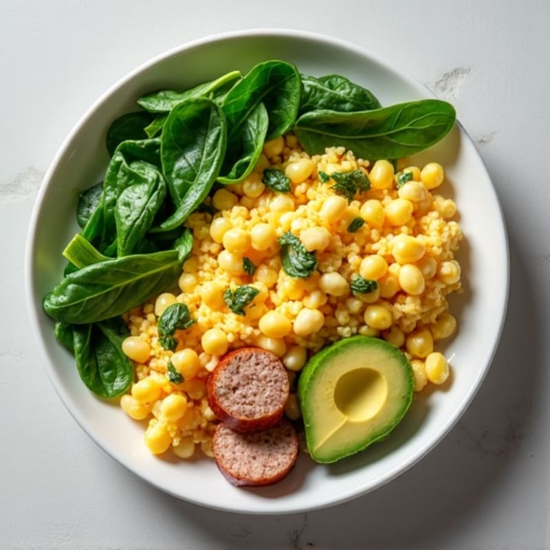 Egg White and Turkey Sausage Scramble with Spinach
