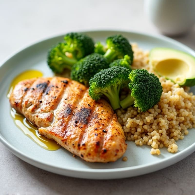 Grilled Chicken Breast with Quinoa and Steamed Broccoli