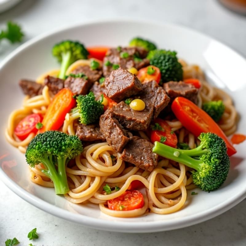 Garlic Ginger Beef Stir Fry with Noodles and Crisp Vegetables