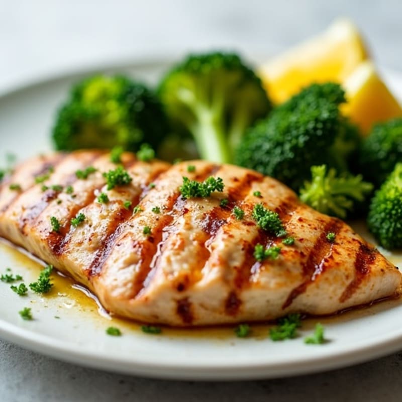 Grilled Turkey Breast with Steamed Broccoli and Lemon