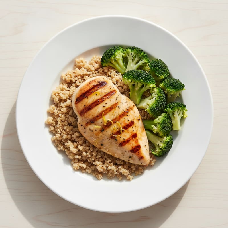 Grilled Chicken Breast with Quinoa and Steamed Broccoli