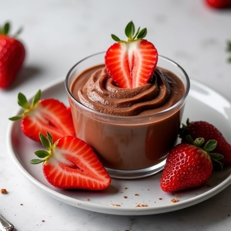 Silky Chocolate Protein Pudding with Sliced Strawberries