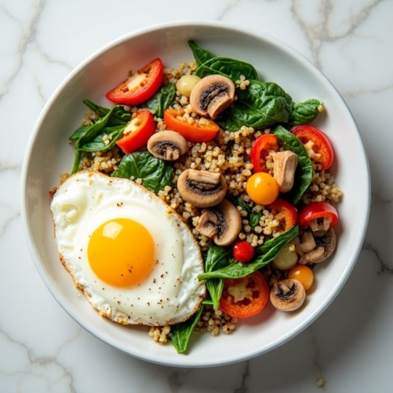 Egg White Veggie Scramble with Cottage Cheese and Quinoa