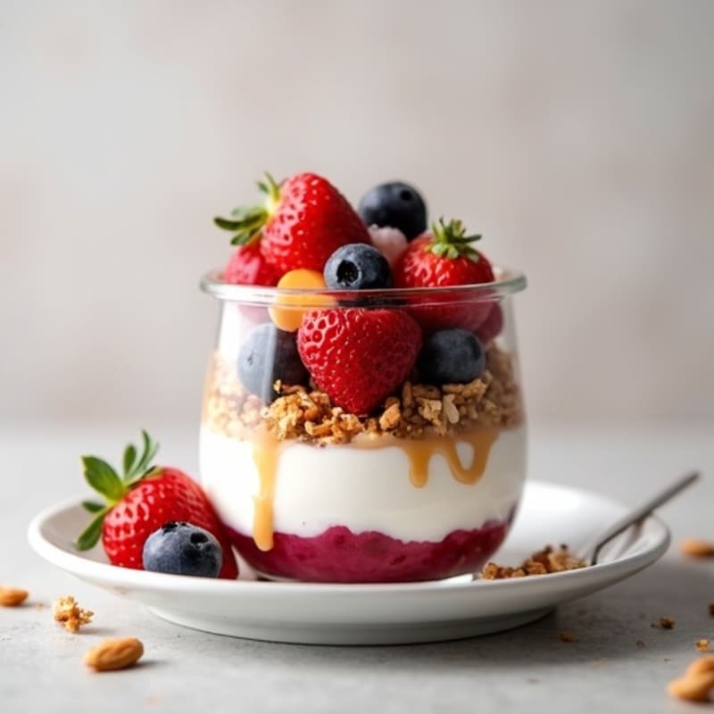 Greek Yogurt Parfait with Mixed Berries and Crunchy Almond Granola
