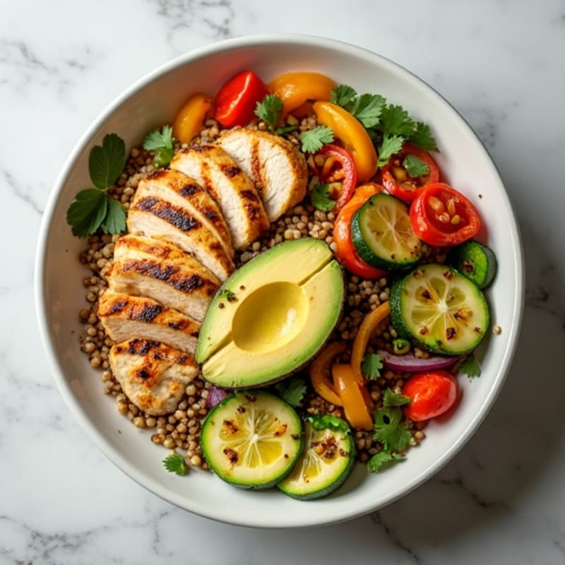Grilled Chicken and Quinoa Bowl with Roasted Vegetables