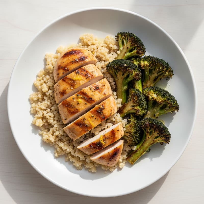 Grilled Chicken Breast with Quinoa and Roasted Broccoli