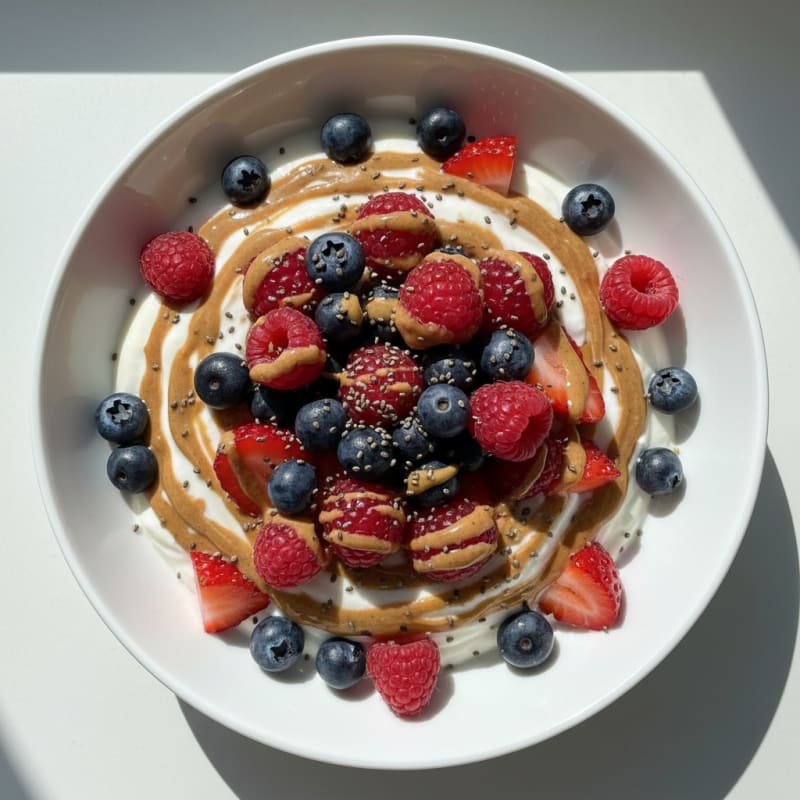 Greek Yogurt Protein Parfait with Almond Butter and Mixed Berries