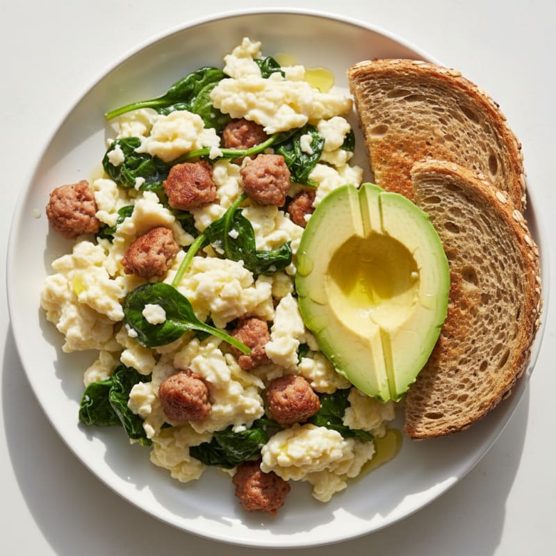 Egg White and Turkey Sausage Scramble with Spinach