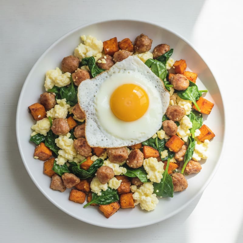 Crispy Turkey Sausage and Egg White Scramble with Spinach