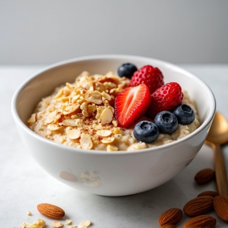 Creamy Oatmeal with Fresh Berries and Crunchy Almonds