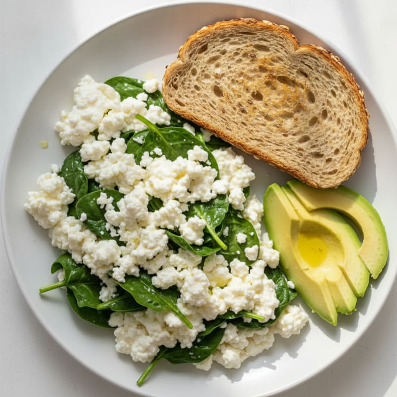 Egg White Spinach Scramble with Cottage Cheese