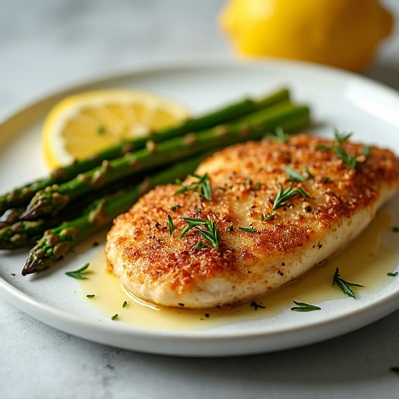 Crispy Lemon-Herb Roasted Chicken with Roasted Asparagus