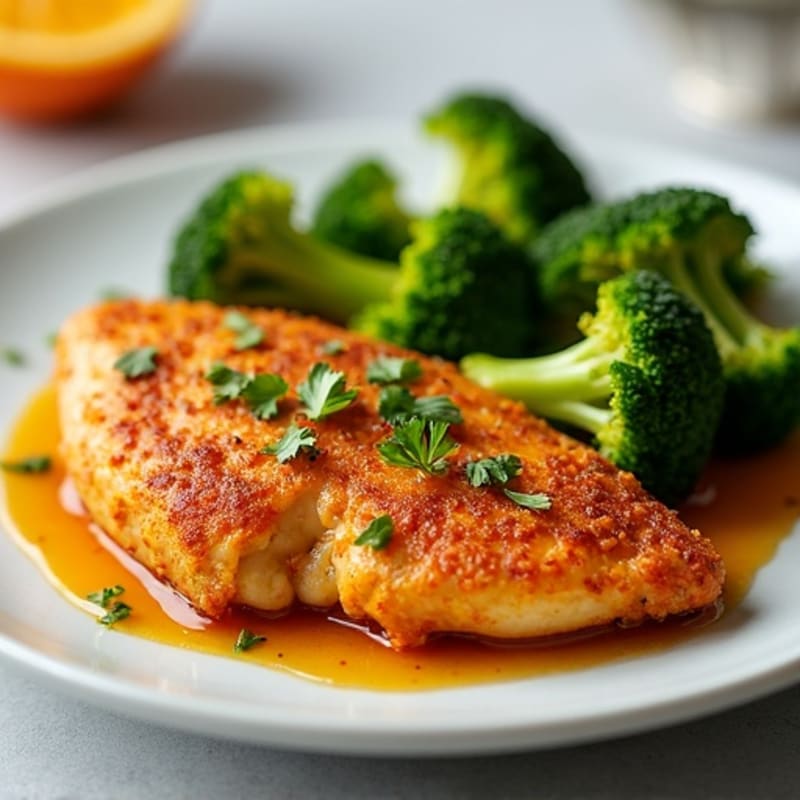 Crispy Baked Orange Chicken with Roasted Broccoli