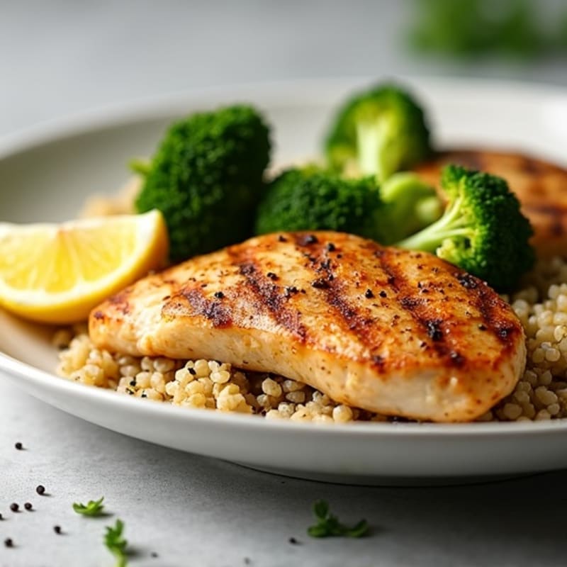 Grilled Chicken Breast with Quinoa and Roasted Broccoli