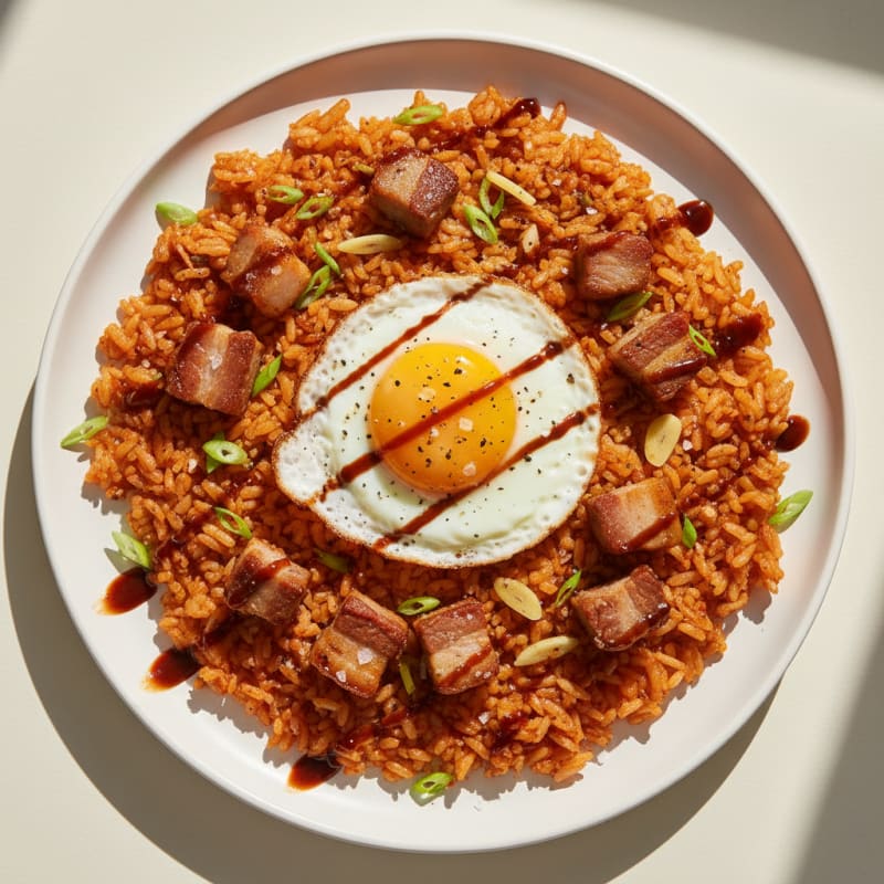 Crispy Kimchi Fried Rice with Pork Belly