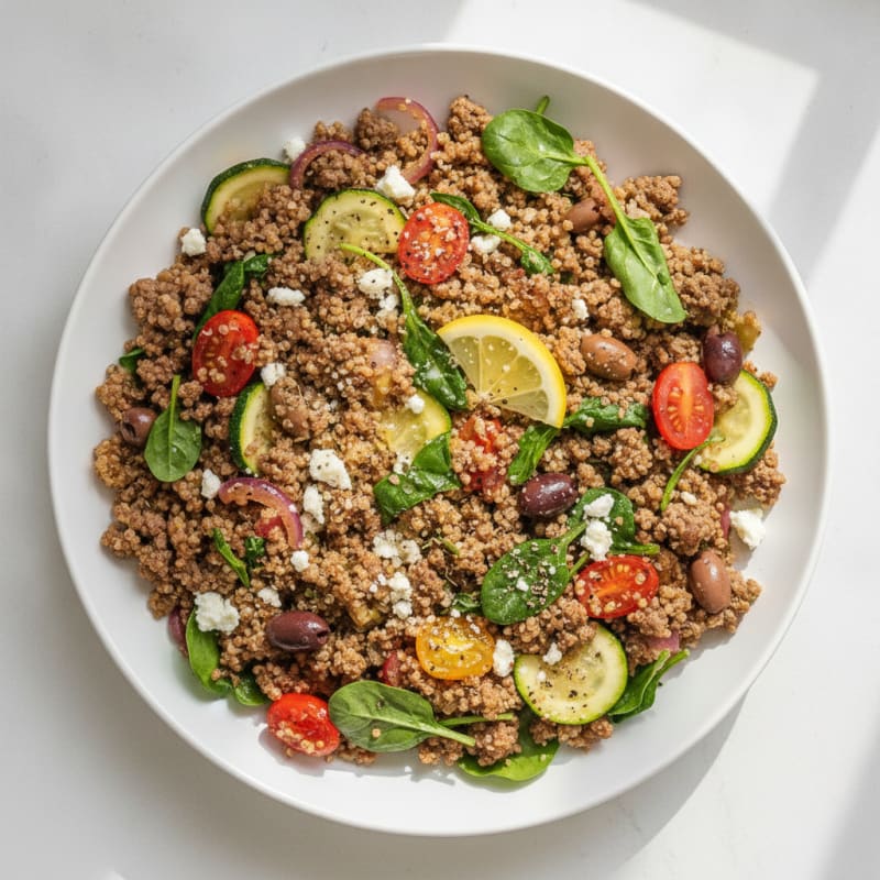 Mediterranean Beef and Quinoa Skillet