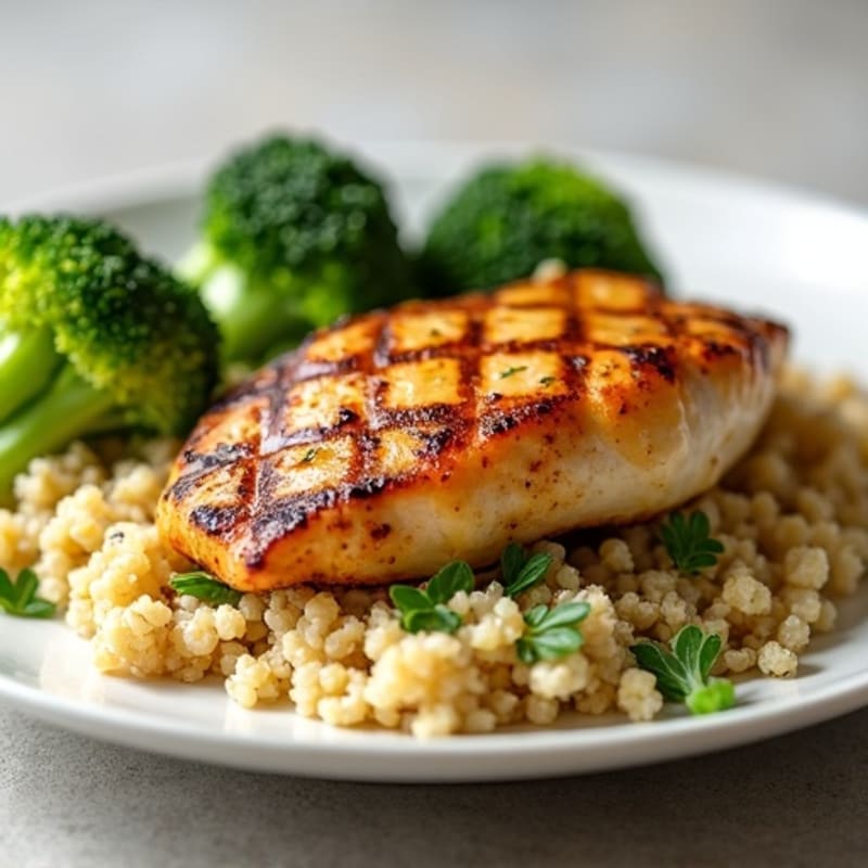 Grilled Chicken Breast with Quinoa and Steamed Broccoli