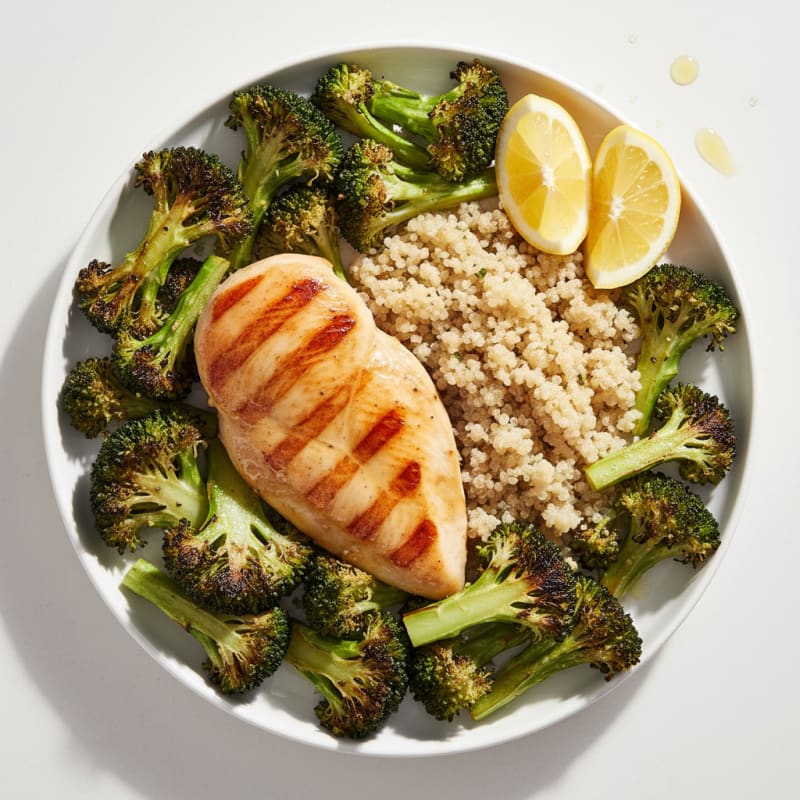 Grilled Chicken Breast with Quinoa and Roasted Broccoli