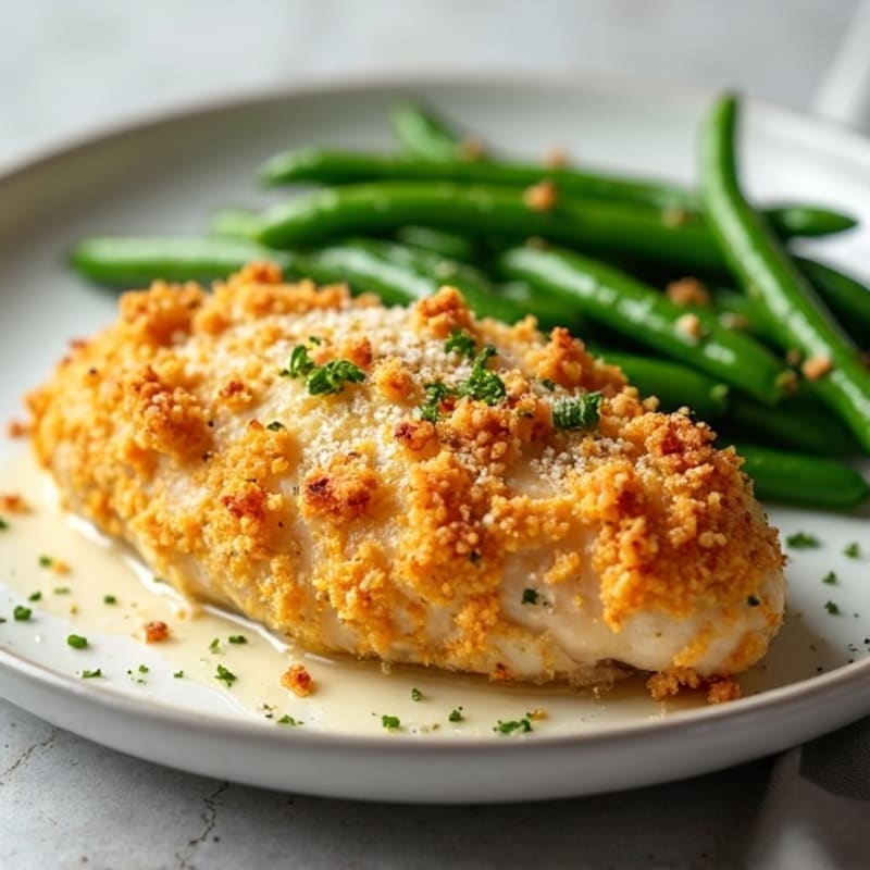 Garlic Parmesan Crusted Chicken with Crispy Roasted Green Beans