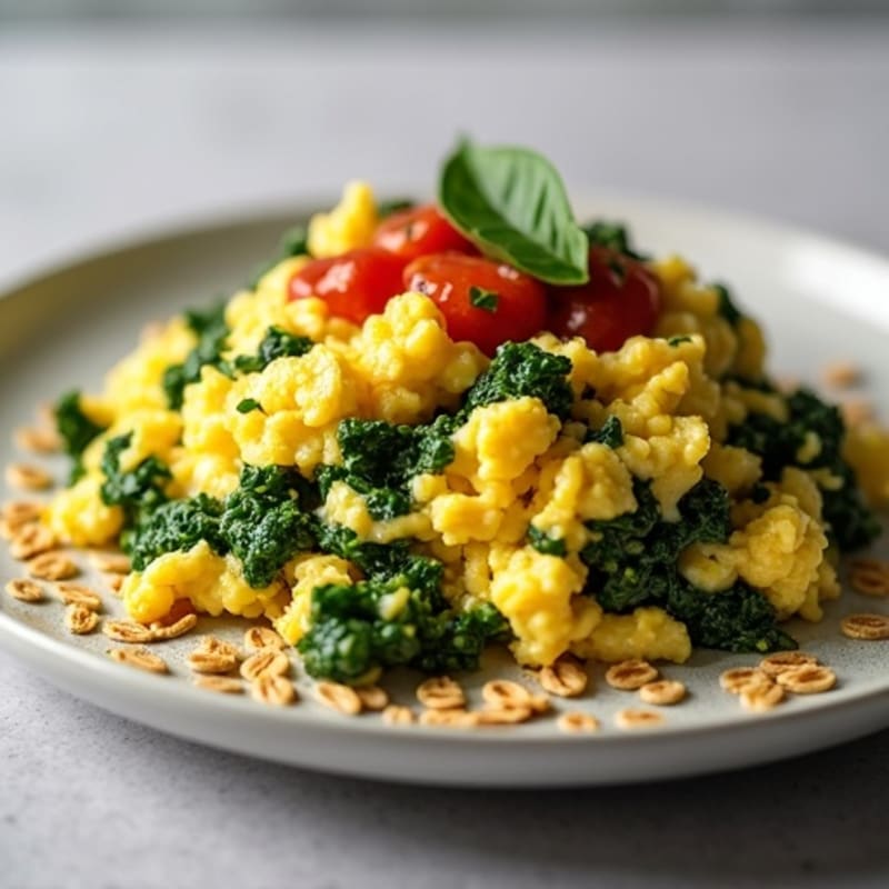 Scrambled Eggs with Sautéed Spinach and Oats