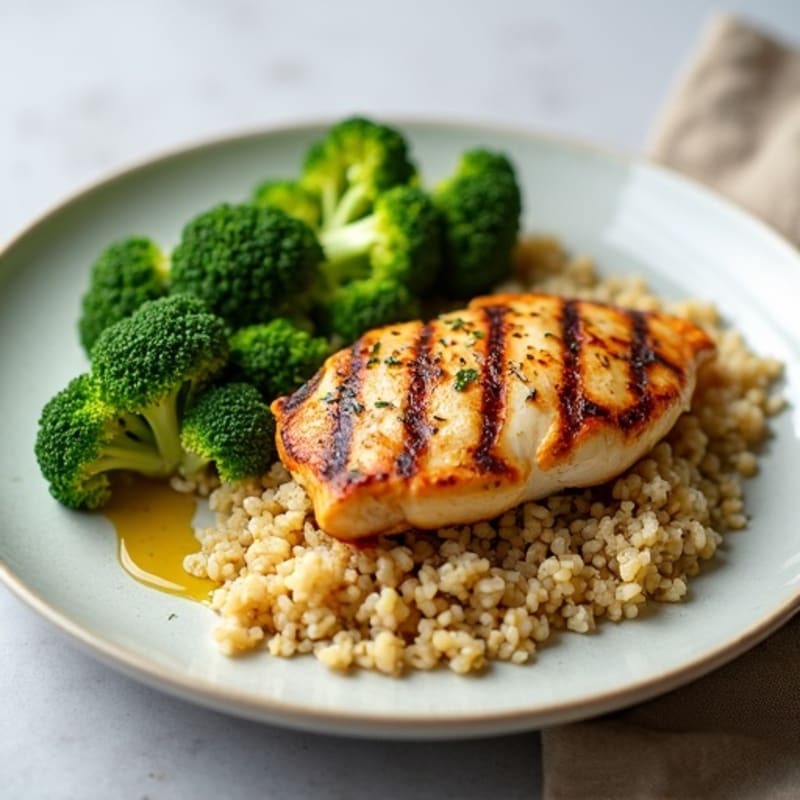 Grilled Chicken Breast with Quinoa and Steamed Broccoli