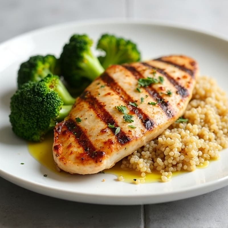 Grilled Chicken Breast with Roasted Broccoli and Quinoa