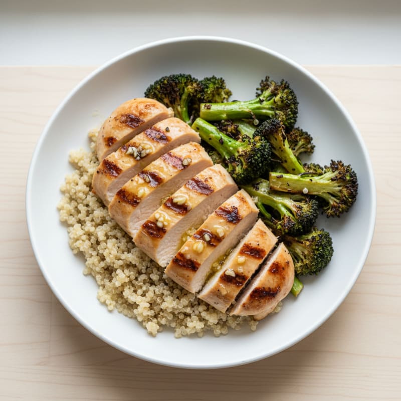 Grilled Chicken Breast with Quinoa and Roasted Broccoli
