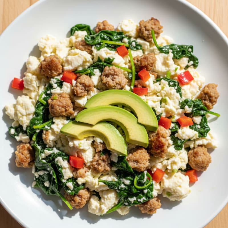 Egg White Scramble with Turkey Sausage and Spinach