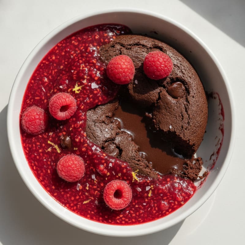 Chocolate Lava Cake with Raspberry Coulis