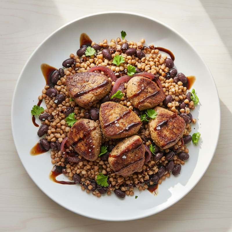 Pan-Seared Chicken Livers with Buckwheat and Black Beans