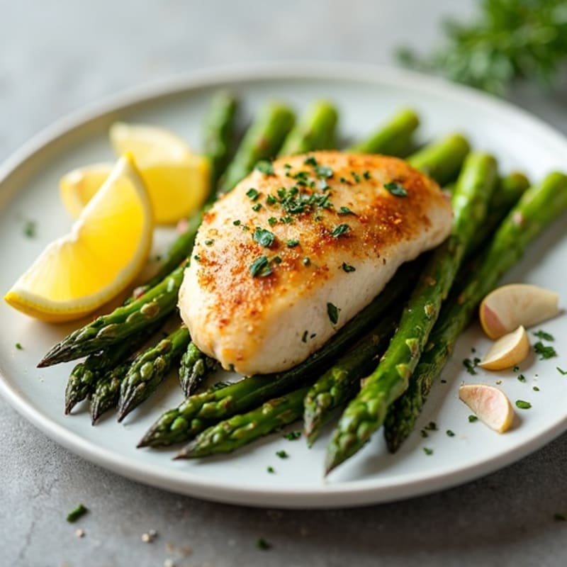 Pan-Seared Lemon Garlic Chicken with Roasted Asparagus